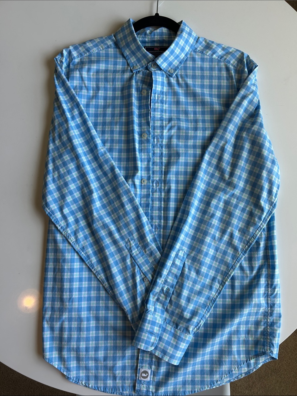 Vineyard Vines Light Blue and White Plaid Button-Down Shirt